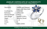 Anillo con zafiro y diamantes en oro blanco 10KT