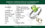 Anillo con peridoto y diamantes en oro blanco 10kt