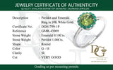 Anillo con peridoto y esmeralda en oro blanco 10kt