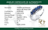 Anillo con zafiro y diamantes en oro blanco 14KT