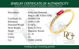 Anillo de rubí con diamantes en oro amarillo 14kt. R-0.15CTS. D-0.10CTS.