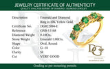 Anillo de esmeraldas y diamantes en oro amarillo 10kt. EM-1.00CTS. D-0.10CTS.