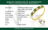 Anillo de esmeraldas y topacio blanco en oro amarillo 10kt. EM-0.20CTS. TB-0.15CTS.
