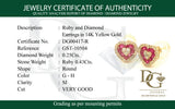 Aretes con rubí y diamantes en oro amarillo 14KT