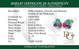 Aretes con rubí, zafiro, esmeralda y diamantes en oro blanco 14KT