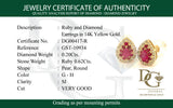 Aretes con rubí y diamantes en oro amarillo 14KT