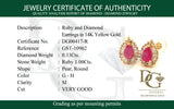 Aretes con rubí y diamantes en oro amarillo 14KT