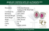 Aretes con rubí y diamantes en oro blanco 10KT