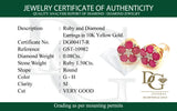 Aretes con rubí y diamantes en oro amarillo 14KT
