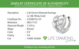 (LD) Huggies con diamantes de laboratorio en oro blanco 14kt.