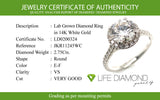 (LD) Anillo con diamantes de laboratorio en oro blanco 14KT. D-2.75CT