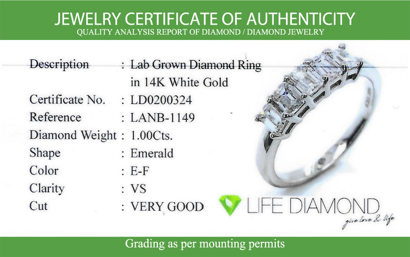 (LD) Anillo con diamantes de laboratorio en oro blanco 14kt. D-1.00cts