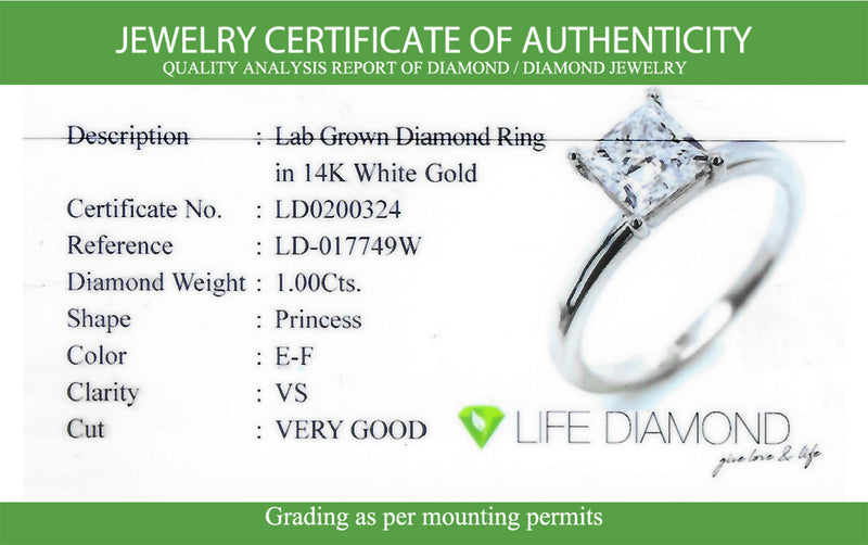 (LD) Anillo con diamante de laboratorio en oro blanco 14kt. D-1.00cts