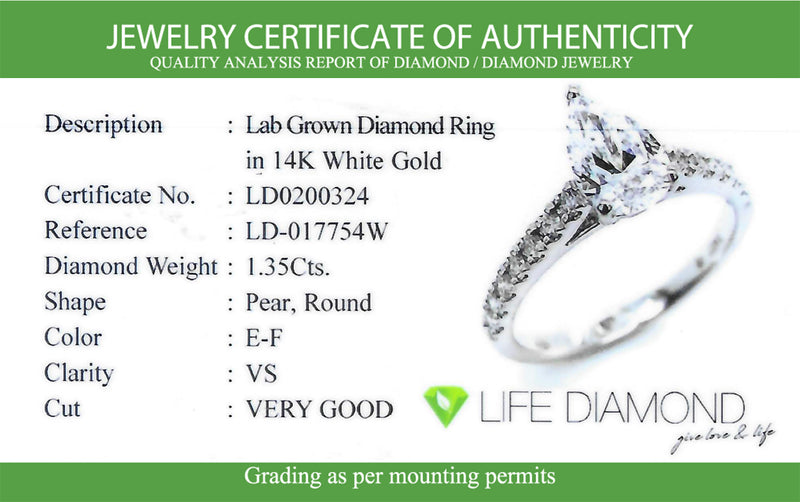 (LD) Anillo con diamante de laboratorio en oro blanco 14kt. D-1.35cts