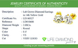 (LD) Aretes de diamantes de laboratorio en oro amarillo 14kt. D-2.00cts
