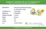 (LD) Aretes de diamantes de laboratorio en oro amarillo 14kt. D-2.65cts