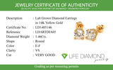 (LD) Aretes con diamantes de laboratorio en oro amarillo 14kt. D-1.46Cts.