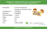 (LD) Aretes con diamantes de laboratorio en oro amarillo 14kt. D-2.10Cts.