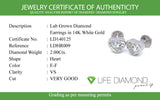(LD) Aretes con diamantes de laboratorio en oro blanco 14kt. D-2.00Cts.
