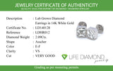 (LD) Aretes con diamantes de laboratorio en oro blanco 14kt. D-2.09Cts.