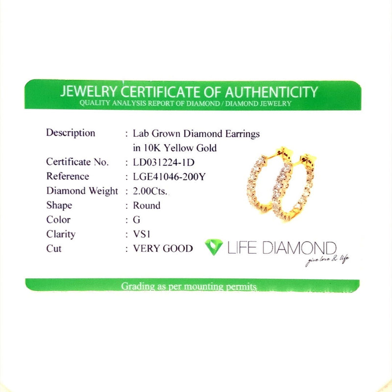 (LD) Huggies con diamantes de laboratorio en oro amarillo 10kt. - DGjoyeros
