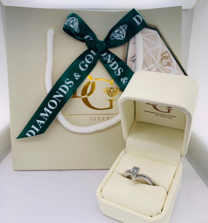 (LD) Set de anillos con diamantes de laboratorio en oro blanco 10kt. - DGjoyeros