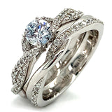 (LD) Set de anillos con diamantes de laboratorio en oro blanco 10kt.