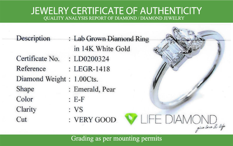 (LD) Anillo con diamantes de laboratorio en oro blanco 14kt. D-1.00cts