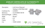 (LD) Aretes con diamantes de laboratorio en oro blanco 14kt. D-0.90Cts.