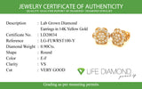 (LD) Aretes con diamantes de laboratorio en oro amarillo 14kt. D-0.90Cts.