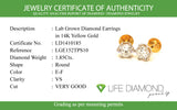 (LD) Aretes con diamantes de laboratorio en oro amarillo 14kt. D-1.85Cts.