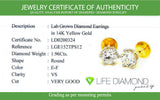 (LD) Aretes con diamantes de laboratorio en oro amarillo 14kt. D-1.96Cts.