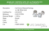(LD) Aretes con diamantes de laboratorio en oro blanco 14kt. D-1.95Cts.