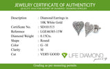 (LD) Aretes (corazón) con diamantes de laboratorio en oro blanco 10kt. D-0.15Cts.