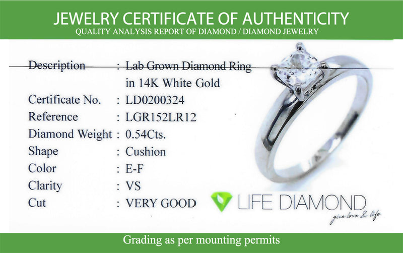 (LD) Anillo con diamante de laboratorio en oro blanco 14kt. D-0.54cts