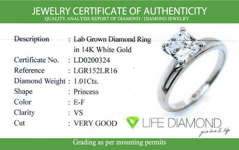 (LD) Anillo con diamante de laboratorio en oro blanco 14kt. D-1.01cts