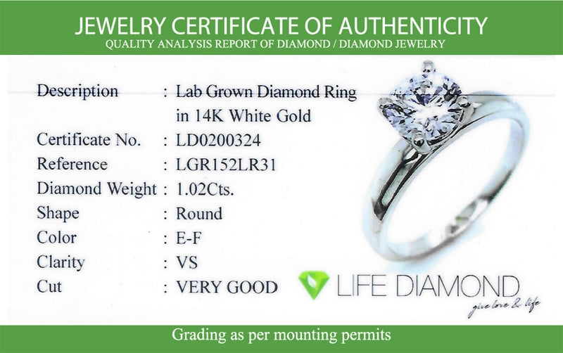 (LD) Anillo con diamante de laboratorio en oro blanco 14kt. D-1.02Cts