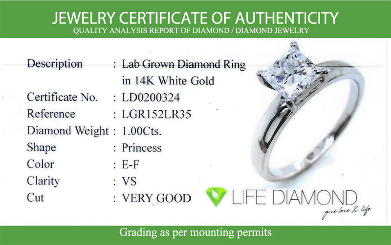 (LD) Anillo con diamante de laboratorio en oro blanco 14kt. D-1.00Cts