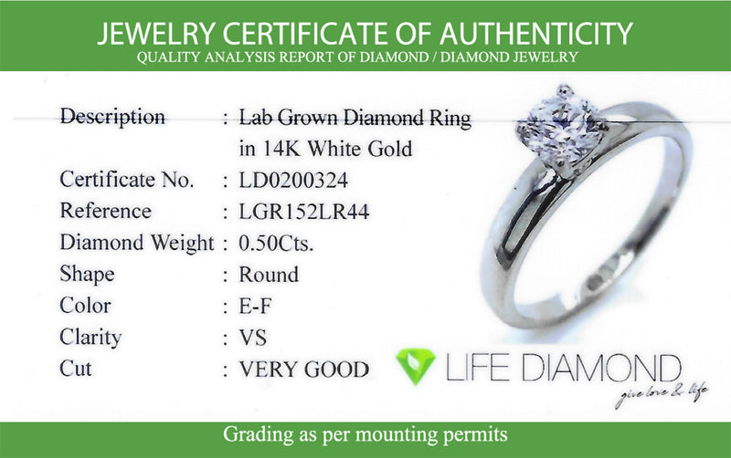 (LD) Anillo con diamante de laboratorio en oro blanco 14kt. D-0.50Cts