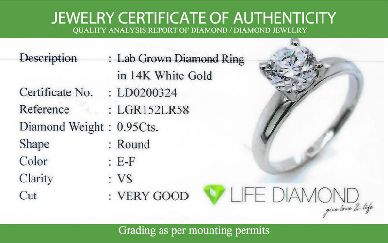 (LD) Anillo con diamante de laboratorio en oro blanco 14kt. D-0.95Cts