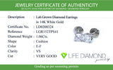 (LD) Aretes con diamantes de laboratorio en oro blanco 14kt. D-1.06Cts.