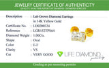 (LD) Aretes con diamantes de laboratorio en oro amarillo 14kt. D-1.00Cts.