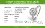 (LD) Anillo de diamante de laboratorio en oro blanco 14kt.