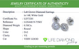 (LD) Aretes con diamantes de laboratorio en oro blanco 14kt. D-0.50Cts.