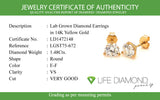 (LD) Aretes con diamantes de laboratorio en oro amarillo 14kt. D-1.48Cts.