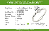 (LD) Anillo con diamante de laboratorio en oro blanco 14kt. D-1.00CTS.