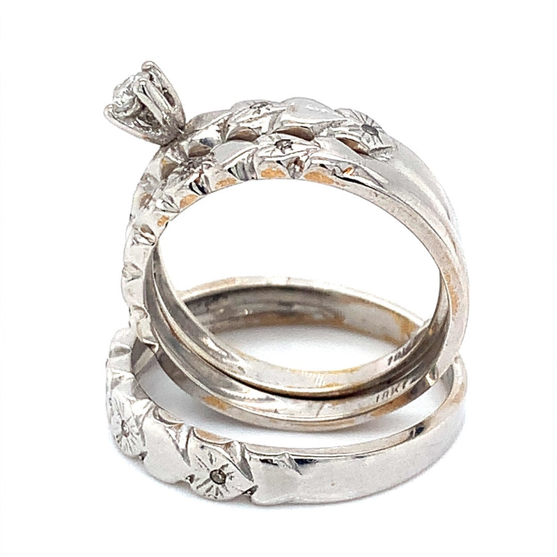 (MIA) Trío de anillos con diamante en oro blanco 18kt - DGjoyeros