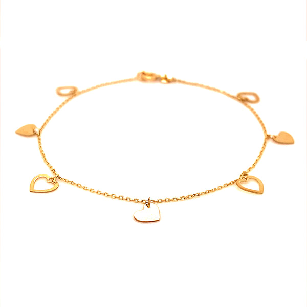 Pulsera (corazones) con oro amarillo 10k. 19cm