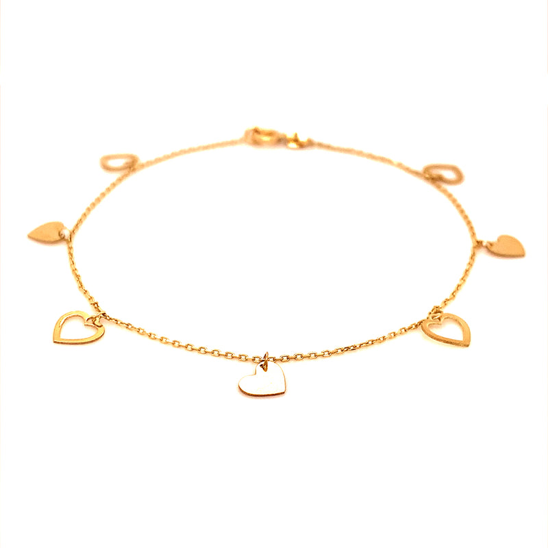 Pulsera (corazones) con oro amarillo 10k. 19cm