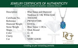 Collar de topacio azul con diamantes  en oro blanco 14kt. BT-1.18CTS. D-0.02CTS.